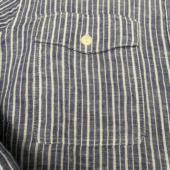 Women's EDDIE BAUER Classic Fit Linen Button Down Striped Shirt- Size PM - Picture 6 of 9